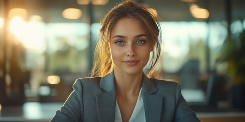 Wall Mural - businesswoman works at her desk in a modern glass office. consults on business strategies LGBTQ