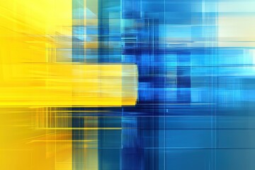 Poster - abstract artwork featuring yellow and blue intersecting lines