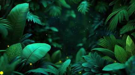 Poster - Glow forest concept. Lush green foliage creates a serene atmosphere in a vibrant jungle environment.