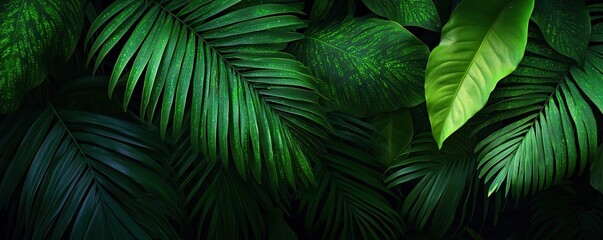 Poster - Glow forest concept. Lush green leaves in various shades create a vibrant and calming natural background.