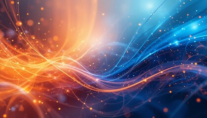 Poster - Abstract Flowing Energy Lines with Orange and Blue Light Streaks