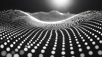 Poster - Abstract digital landscape, glowing particles, dark background, tech presentation