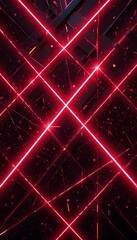 Poster - Abstract Red Neon Lines on Dark Background Modern Geometric Design