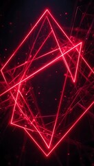 Poster - Abstract Red Neon Glowing Lines and Geometric Shapes on Dark Background