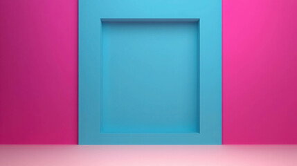Poster - Blank Flat Design Workspace Front View with Blue and Pink Theme for Creative Projects