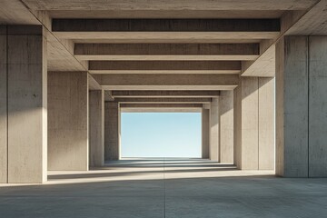 Poster - Sunlit concrete structure with open sky view