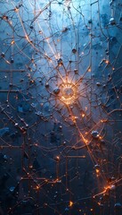 Poster - Abstract Technology Network with Glowing Connections on a Dark Blue Background