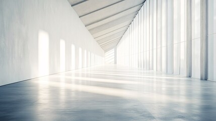 Wall Mural - Sunlight illuminating a long empty corridor with large windows