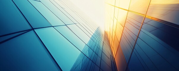 Poster - Modern skyscrapers reflecting sunlight at sunset in a big city
