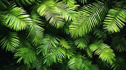 Wall Mural - Lush green palm leaves, tropical foliage background, nature wallpaper