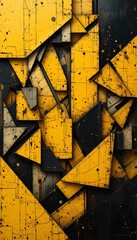 Poster - Abstract Yellow and Black Geometric Shapes Overlapping Design Illustration