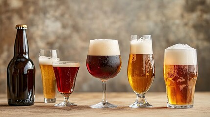 Aufkleber - Different types of beer arranged on a table for tasting