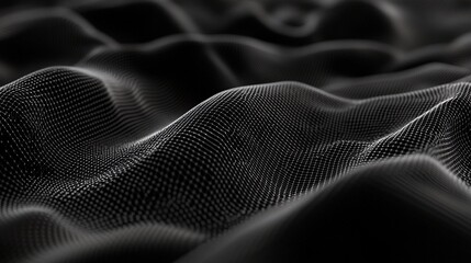 Aufkleber - Abstract black wavy mesh surface is moving on dark background