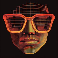 Canvas Print - Futuristic Face with Sunglasses, Digital Art, Abstract Background. Possible Use Digital Art Print, Graphic Design