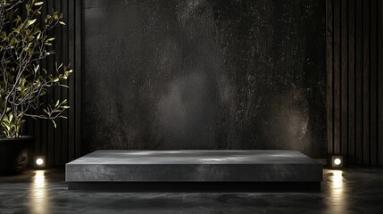 Poster - Sleek Industrial Podium in Dark Empty Space with Concre Design