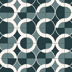 Poster - Seamless geometric pattern featuring interlocking circles and squares in muted colors