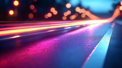 Wall Mural - Night road, light trails, city blur, speed, travel.