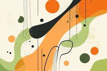 Poster - Abstract organic shapes in orange green and black against a neutral background