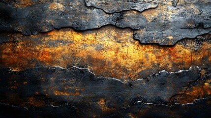 Poster - Abstract background image featuring a striking contrast of gold and black cracked textures. Perfect for designs needing a dark luxurious feel. Macro Texture Backgrounds. Abstract Gold Black Cracked