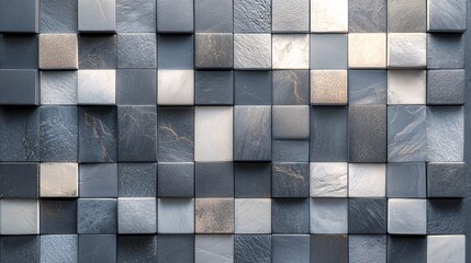 Poster - Abstract wall of stone and marble cubes forming a random pattern