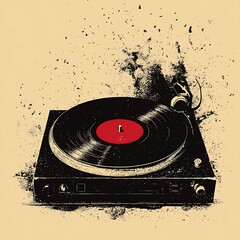 Wall Mural - Vintage record player, music, grunge style. Possible use Poster, Album cover, wallpaper