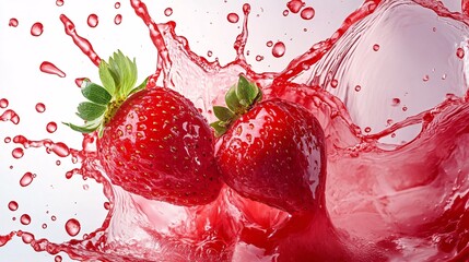 Fototapete - Two strawberries creating a splash of juice