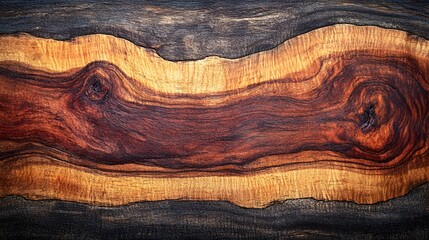 Poster - Close-up of exquisite wood grain, showcasing rich, deep colors and intricate patterns. A natural, elegant texture perfect for design. Macro Texture Backgrounds. A Close-Up of Rich, Deeply Colored Wood