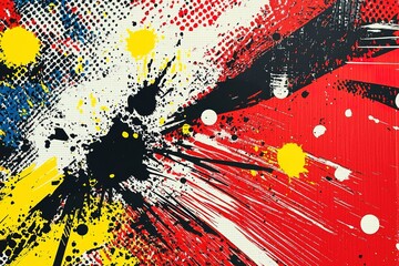 Poster - Abstract painting with splatters and splodges in various colors creating a chaotic effect