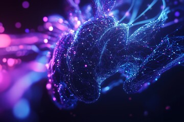 Fototapete - Abstract technology artwork featuring glowing connected dots and lines in blue and magenta