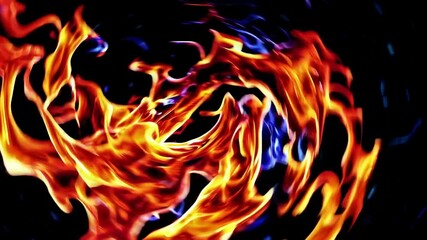 Poster - Abstract fiery swirl of vibrant flames against a dark background, dynamic energy and motion concept
