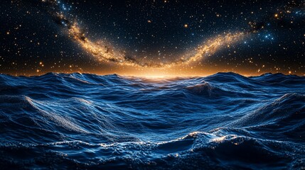 Canvas Print - Ocean sunrise, starry night sky, cosmic background, space exploration