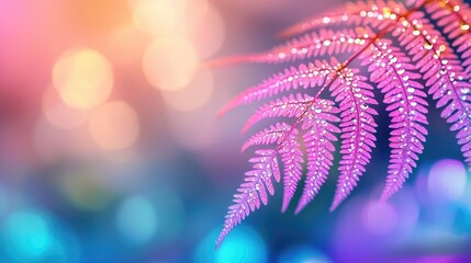 Aufkleber - Glow forest concept. Vibrant fern leaf against a colorful bokeh background, showcasing natural beauty and elegance.