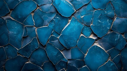 Poster - Close-up view of a blue stone mosaic, showcasing intricate textures and irregular shapes. A striking visual pattern. Macro Texture Backgrounds. Abstract Blue Stone Mosaic Deep Dive Textured Beauty