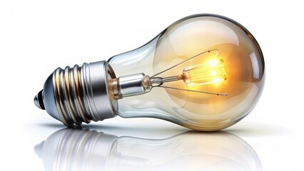 Wall Mural - Illuminated Incandescent Light Bulb on White Background