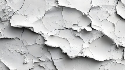 Aufkleber - Close-up view of a cracked white surface. Abstract texture with monochrome tones. Macro Texture Backgrounds. Abstract Cracked Texture: A Monochrome Study in White