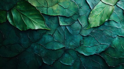 Poster - Close-up of vibrant green leaves with textured background. A natural, artistic display of color and form. Macro Texture Backgrounds. Emerald Leaves: A Textured Symphony of Green