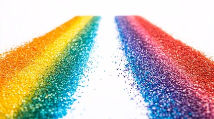 Aufkleber - Two rainbow colored lines of glitter creating a sparkling path on white background