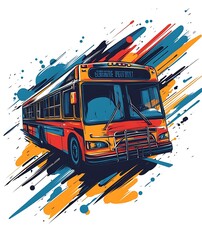 Canvas Print - Colorful bus illustration, dynamic graphic design, urban transport, for print or website