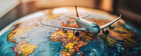 Aufkleber - Toy airplane standing on world globe for travel concept