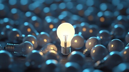 Aufkleber - One lit light bulb standing out from the unlit crowd