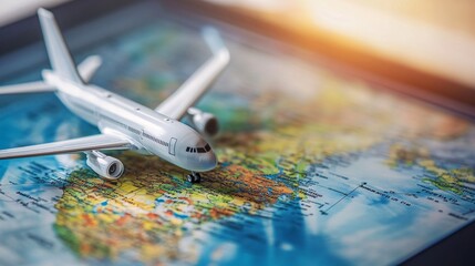 Aufkleber - Toy airplane standing on a world map for travel concept