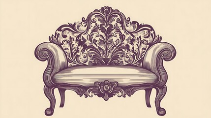 Wall Mural - Ornate Sofa, Decorative Design, Elegant Furniture, Artistic Illustration, Background Light Beige, Possible use Interior Design Inspiration