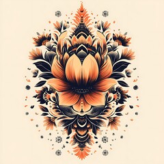 Wall Mural - Ornamental floral design, symmetrical pattern, decorative flowers, artistic illustration, for print design or wallpaper