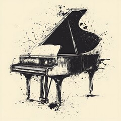 Wall Mural - Artistic piano graphic design, abstract splashes, monochrome style