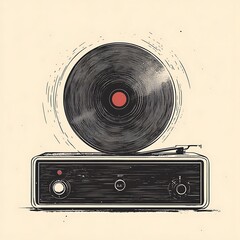 Wall Mural - Vintage record player graphic illustration