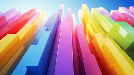 Fototapete - Abstract colorful glossy cubes forming a rainbow wall reaching for the sky