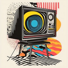 Wall Mural - Retro TV abstract art, graphic design, creative illustration, digital artwork, poster