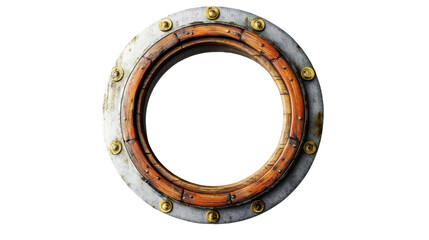 Poster - Round metal and wood porthole frame on transparent background