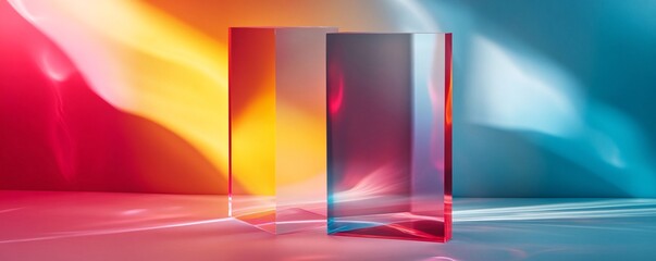 Poster - Two empty glass blocks standing on colorful background