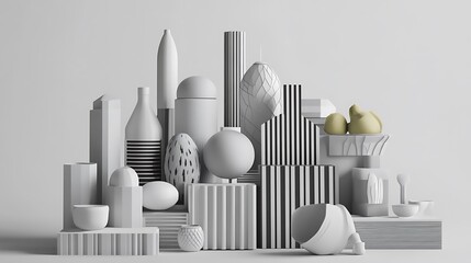 Wall Mural - Abstract grey and white city scape 3d model